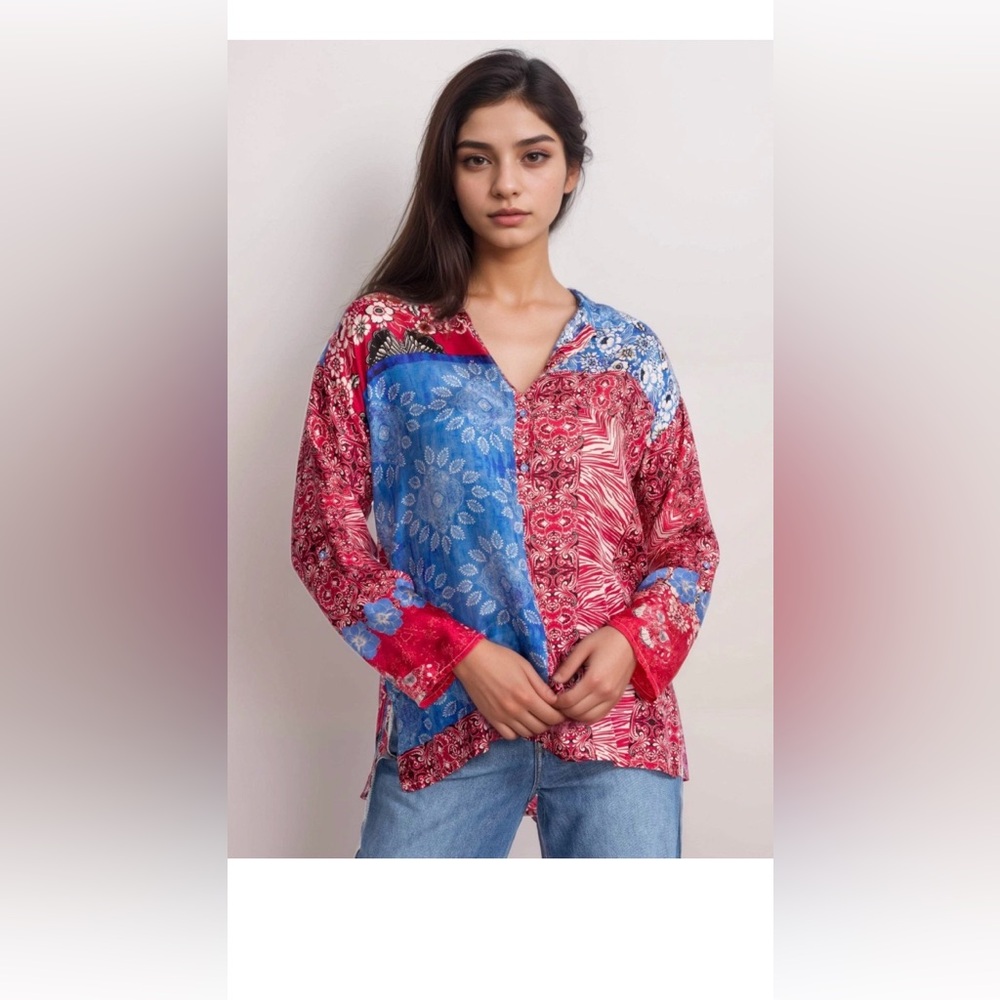 NWT Johnny Was Patchwork Button-Down Tunic/Blouse… - image 6